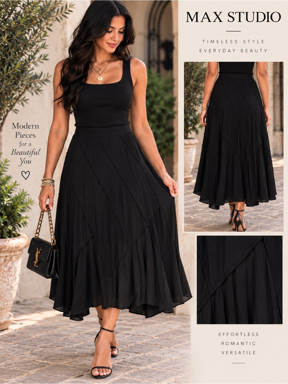 Max Studio Black Asymmetrical Midi Skirt Small NWT Witchy Gothic Romantic